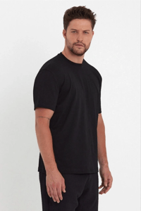 Erkek Düz Penye Tişört Bisiklet Yaka Kısa Kol Regular Fit T-Shirt - Siyah