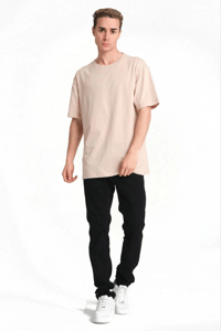 Erkek Düz Penye Tişört Bisiklet Yaka Kısa Kol Regular Fit T-Shirt - Bej