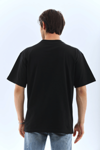 Erkek Düz Yazlık Kısa Kol Tişört Bisiklet Yaka Oversize T-Shirt - Siyah