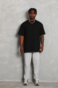 Erkek Düz Yazlık Kısa Kol Tişört Bisiklet Yaka Oversize T-Shirt - Siyah