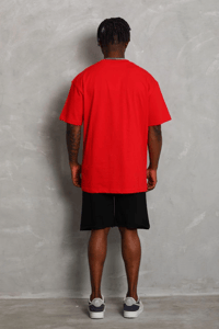Erkek Düz Yazlık Kısa Kol Tişört Bisiklet Yaka Oversize T-Shirt - Kırmızı