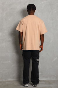 Erkek Düz Yazlık Kısa Kol Tişört Bisiklet Yaka Oversize T-Shirt - Bej