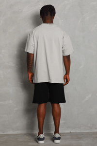 Erkek Düz Yazlık Kısa Kol Tişört Bisiklet Yaka Oversize T-Shirt - Gri
