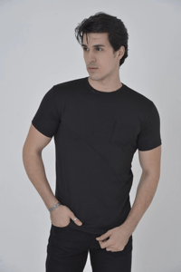Erkek File Çepli  T-Shirt Kısa Kol Bisiklet Yaka Slimfit Tişört - Siyah