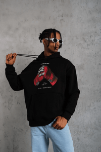 Erkek Kapüşonlu Cepli Box Eldiven Baskılı 3 İplik Sweatshirt Hoodie - Siyah