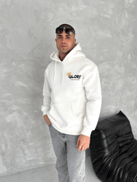 Erkek Kapüşonlu Kanguru Cepli Sweatshirt 3 İplik Pamuklu Baskılı Hoodie - Beyaz