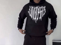 Erkek Kapüşonlu Kanguru Cepli Sweatshirt 3 İplik Pamuklu Baskılı Hoodie -  Siyah