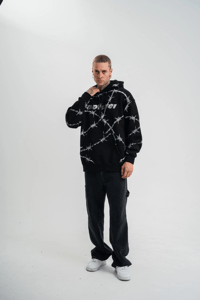 ERKEK Kapüşonlu Varak ve Pano Baskılı Hoodie  SweatShirt- Siyah