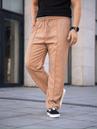 Erkek Keten Cepli Çıma Dikişli jogger Buggy Pantalon Rahat kalıp - Kahverengi