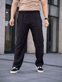 Erkek Keten Cepli Çıma Dikişli jogger Buggy Pantalon Rahat kalıp - Siyah