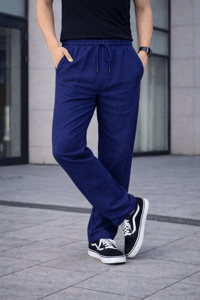Erkek Keten Cepli Çıma Dikişli jogger Buggy Pantalon Rahat kalıp - Lacivert