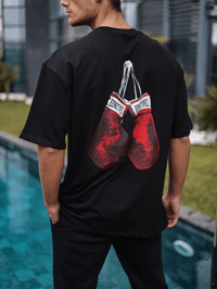 Erkek Kısa Kol Tişört Bisiklet Yaka Box Eldiven Baskılı T-Shirt -  Siyah