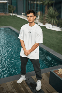 Erkek Kısa Kol Tişört Bisiklet Yaka Filistin Poşulu Baskılı T-Shirt - Beyaz