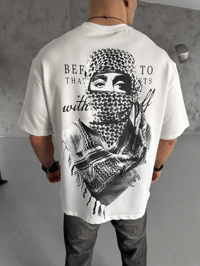 Erkek Kısa Kol Tişört Bisiklet Yaka Filistin Poşulu Baskılı T-Shirt - Beyaz