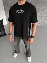 Erkek Kısa Kol Tişört Bisiklet Yaka Filistin Poşulu Baskılı T-Shirt - Siyah