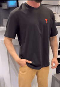 Erkek Kısa Kol Tişört Bisiklet Yaka KALP Baskılı Oversize T-Shirt - Siyah