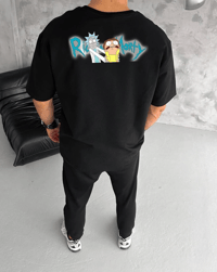 Erkek Kısa Kol Tişört Bisiklet Yaka RİCK AND MORTY Baskılı T-Shirt - Siyah