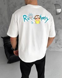 Erkek Kısa Kol Tişört Bisiklet Yaka RİCK AND MORTY Baskılı T-Shirt - Beyaz
