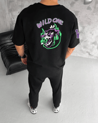 Erkek Kısa Kol Tişört Bisiklet Yaka W Wildone Baskılı T-Shirt - Siyah