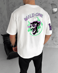 Erkek Kısa Kol Tişört Bisiklet Yaka W Wildone Baskılı T-Shirt - Beyaz
