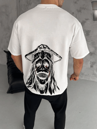 Erkek Kısa Kol Tişört Bisiklet Yaka Yıldırım Baskılı Oversize T-Shirt - Beyaz