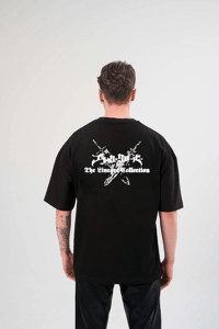 Erkek Kısa Kol Tişört Bisiklet Yaka YONCA Baskılı Oversize T-Shirt - Siyah