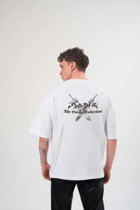 Erkek Kısa Kol Tişört Bisiklet Yaka YONCA Baskılı Oversize T-Shirt -  Beyaz