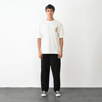 Erkek Kısa Kol Yazlık Tişört Bisiklet Yaka Baskılı Oversize T-Shirt - Beyaz