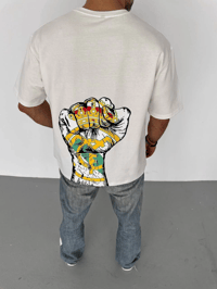 Erkek Kısa Kol Yazlık Tişört Bisiklet Yaka Baskılı Oversize T-Shirt - Beyaz