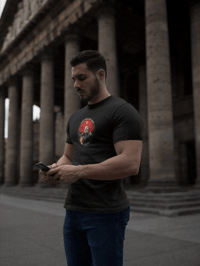 Erkek Kısa Kol Yazlık Tişört Bisiklet Yaka Baskılı Oversize T-Shirt - Siyah