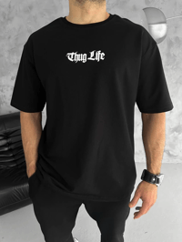 Erkek Kısa Kol Yazlık Tişört Bisiklet Yaka Baskılı Oversize T-Shirt - Siyah