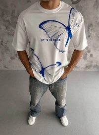 Erkek Kısa Kol Yazlık Tişört Bisiklet Yaka Baskılı Oversize T-Shirt - Beyaz