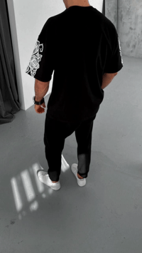 Erkek Kısa Kol Yazlık Tişört Bisiklet Yaka Baskılı Oversize T-Shirt - Siyah