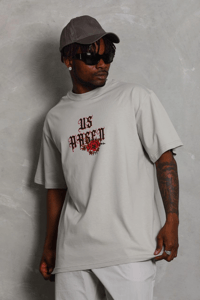 Erkek Kısa Kol Yazlık Tişört Bisiklet Yaka Baskılı Oversize T-Shirt - Gri