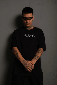 Erkek Kısa Kol Yazlık Tişört Bisiklet Yaka Baskılı Oversize T-Shirt - Siyah