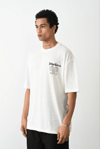 Erkek Kısa Kol Yazlık Tişört Bisiklet Yaka Baskılı Oversize T-Shirt - Beyaz