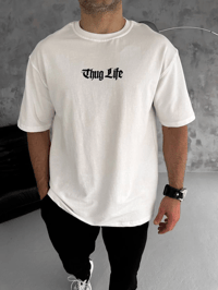 Erkek Kısa Kol Yazlık Tişört Bisiklet Yaka Baskılı Oversize T-Shirt - Beyaz
