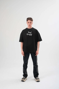 Erkek Kısa Kol Yazlık Tişört Bisiklet Yaka Baskılı Oversize T-Shirt - Siyah