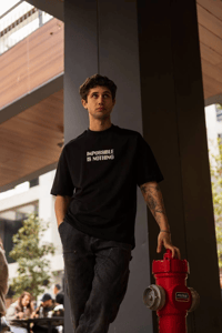 Erkek Kısa Kol Yazlık Tişört Bisiklet Yaka Baskılı Oversize T-Shirt - Siyah