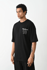 Erkek Kısa Kol Yazlık Tişört Bisiklet Yaka Baskılı Oversize T-Shirt - Siyah