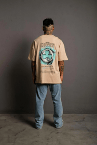 Erkek Kısa Kol Yazlık Tişört Bisiklet Yaka Baskılı Oversize T-Shirt - Bej