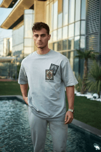 Erkek Kısa Kol Yazlık Tişört Bisiklet Yaka Baskılı Oversize T-Shirt - Boyalı Gri