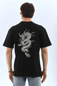 Erkek Kısa Kol Yazlık Tişört Bisiklet Yaka Baskılı Oversize T-Shirt - Siyah