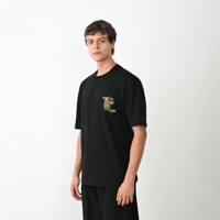 Erkek Kısa Kol Yazlık Tişört Bisiklet Yaka Baskılı Oversize T-Shirt - Siyah
