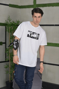 Erkek Kısa Kol Yazlık Tişört Bisiklet Yaka Baskılı Oversize T-Shirt - Beyaz