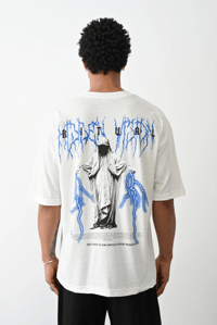Erkek Kısa Kol Yazlık Tişört Bisiklet Yaka Baskılı Oversize T-Shirt -  Beyaz