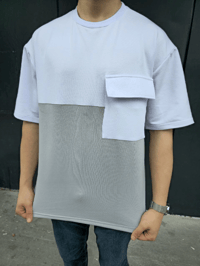 Erkek Kısa Kol Yazlık Tişört Torba Cepli Parçalı T-Shirt - Gri