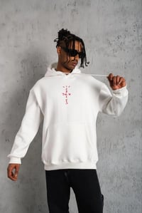 Erkek Kordonlu Arka Maske Kordon Saçlı Kapüşonlu sweatshirt hoodie - Beyaz