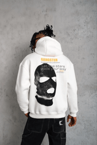 Erkek Maske Baskılı 3 iplik pamuklu Kapüşonlu Sweatshirt hoodie - Beyaz