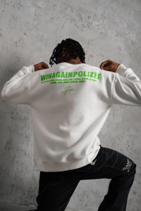 Erkek Oversize Sweatshirt Ön ve Sırt Baskılı 3 İplik Pamuklu - Beyaz
